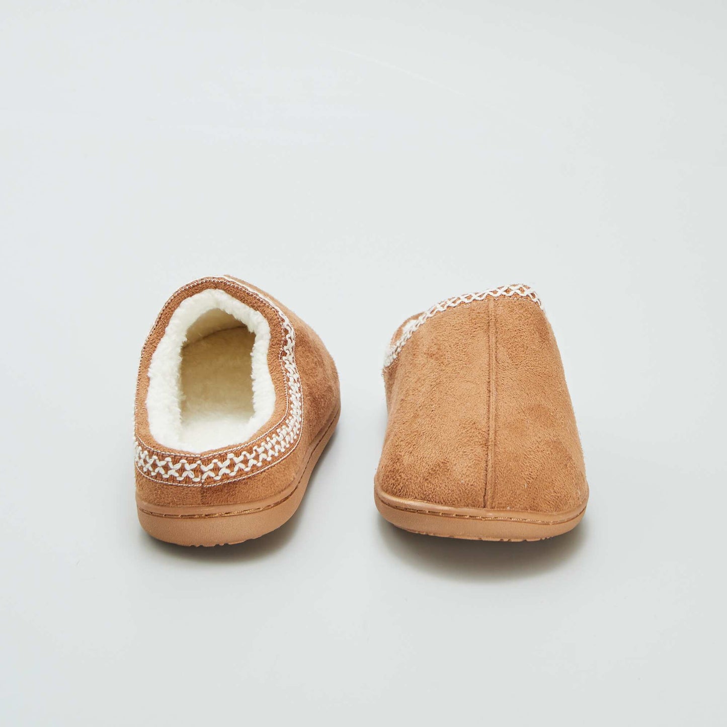 Embroidered faux fur-lined mules BEIGE