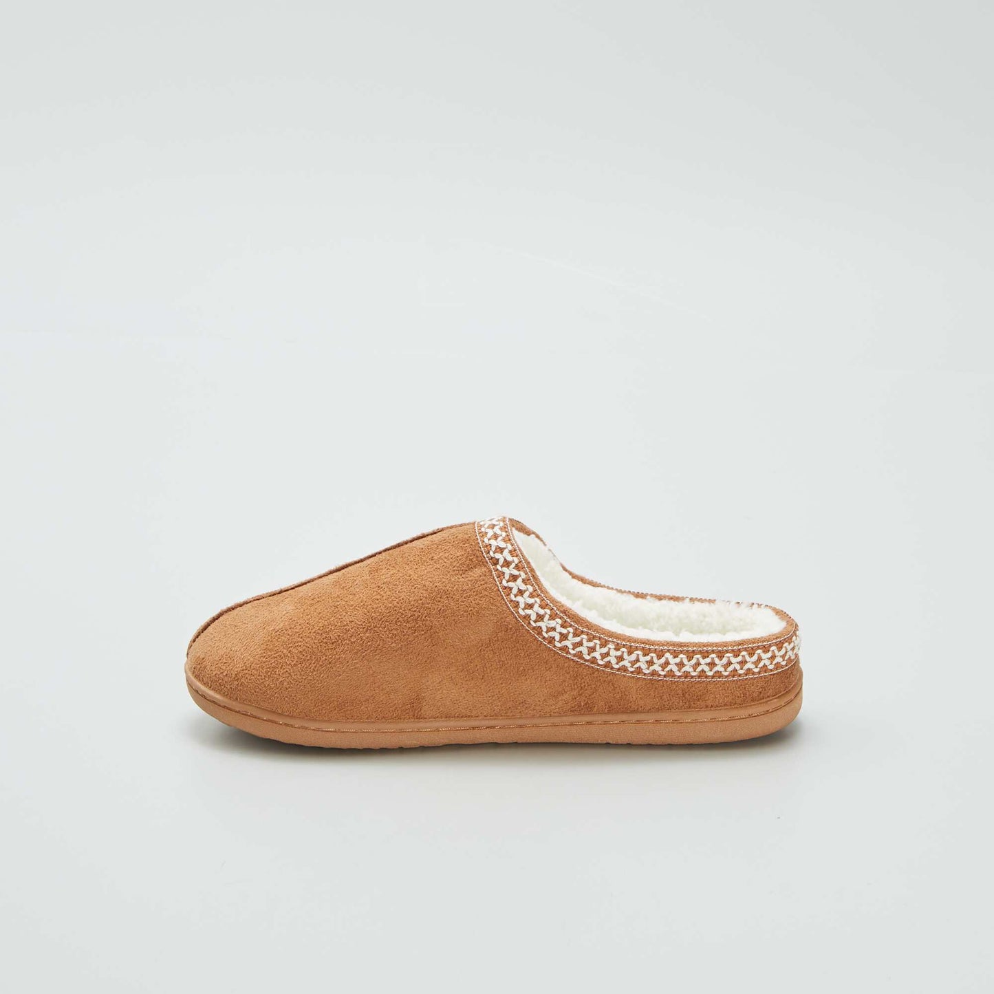 Embroidered faux fur-lined mules BEIGE