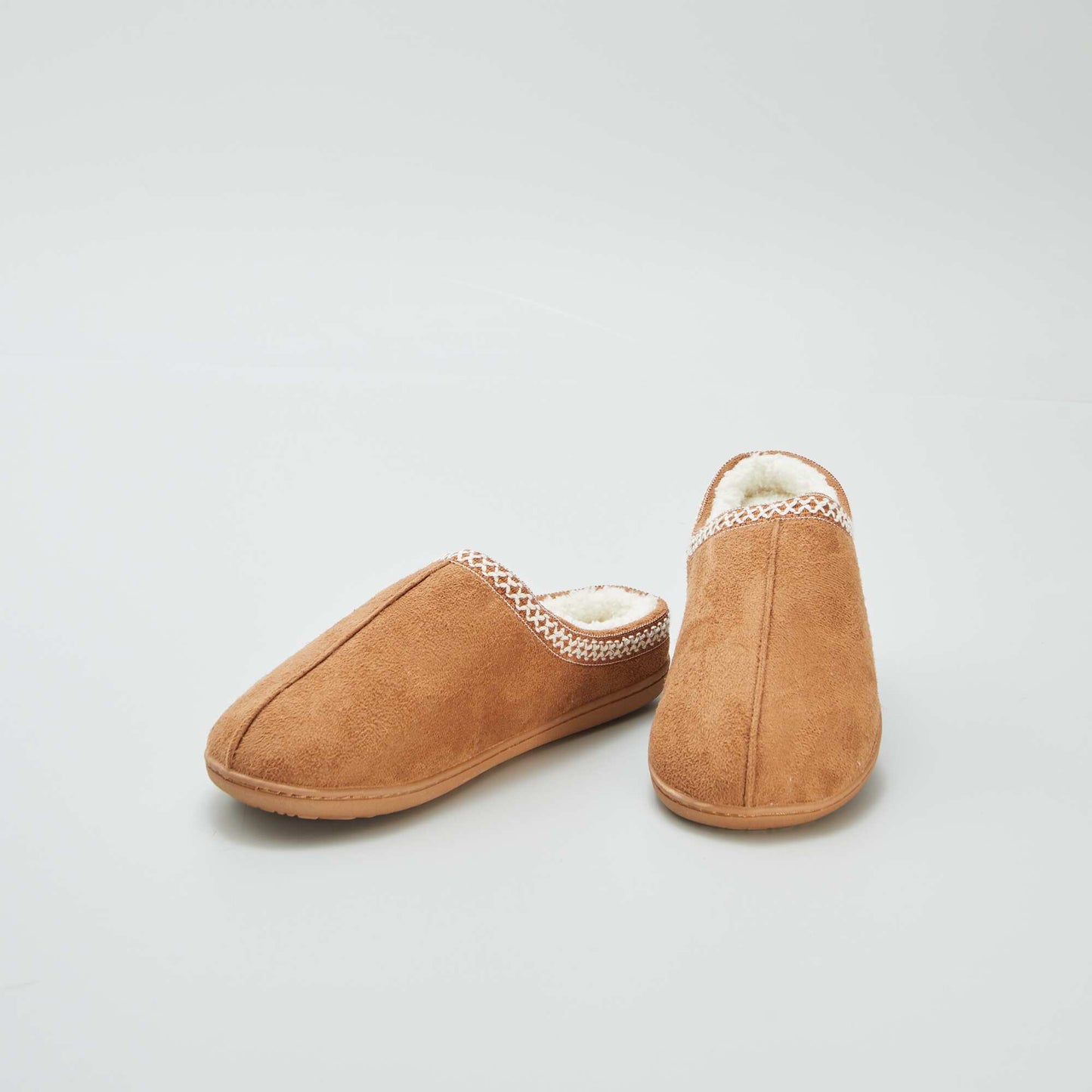 Embroidered faux fur-lined mules BEIGE