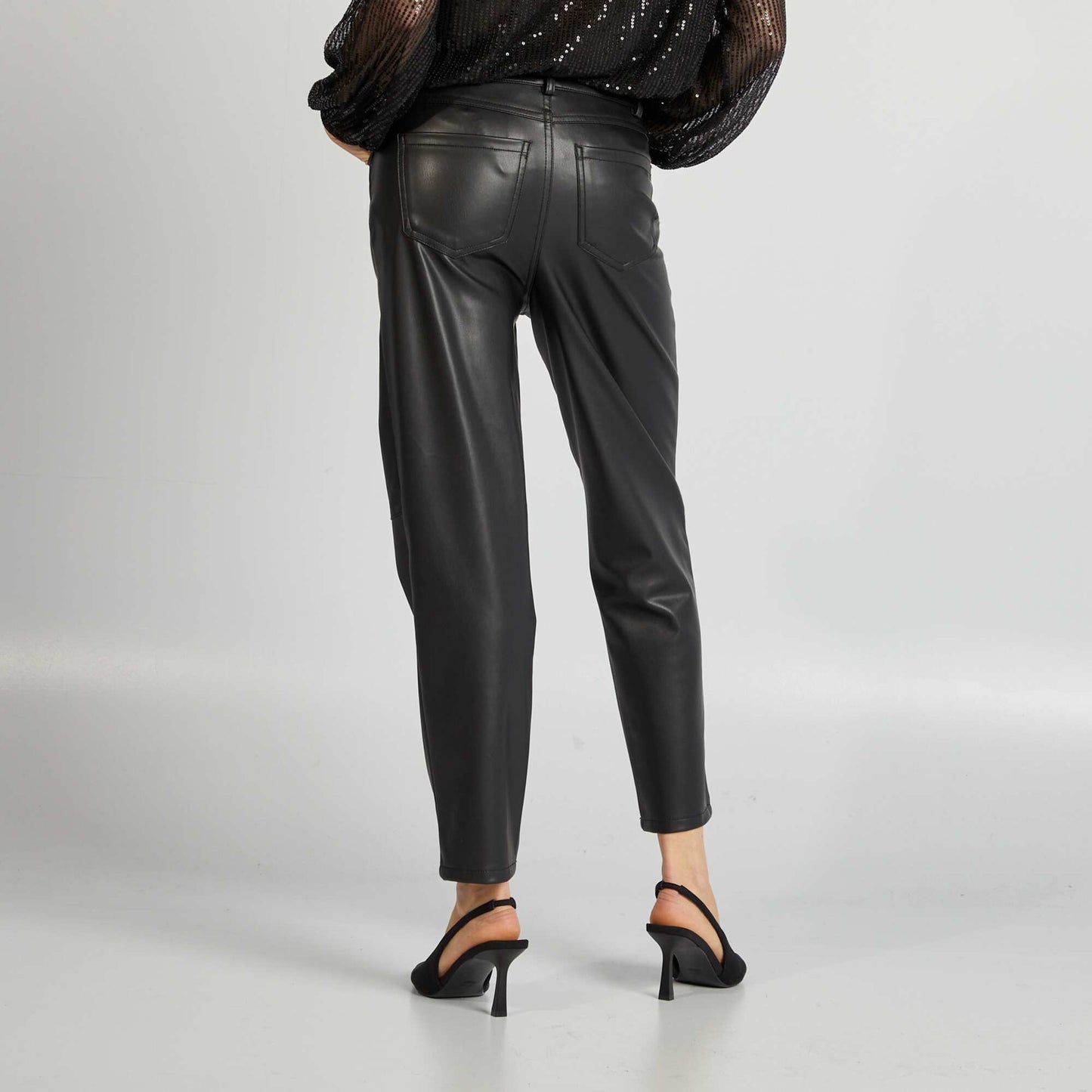 Straight-leg faux leather trousers black