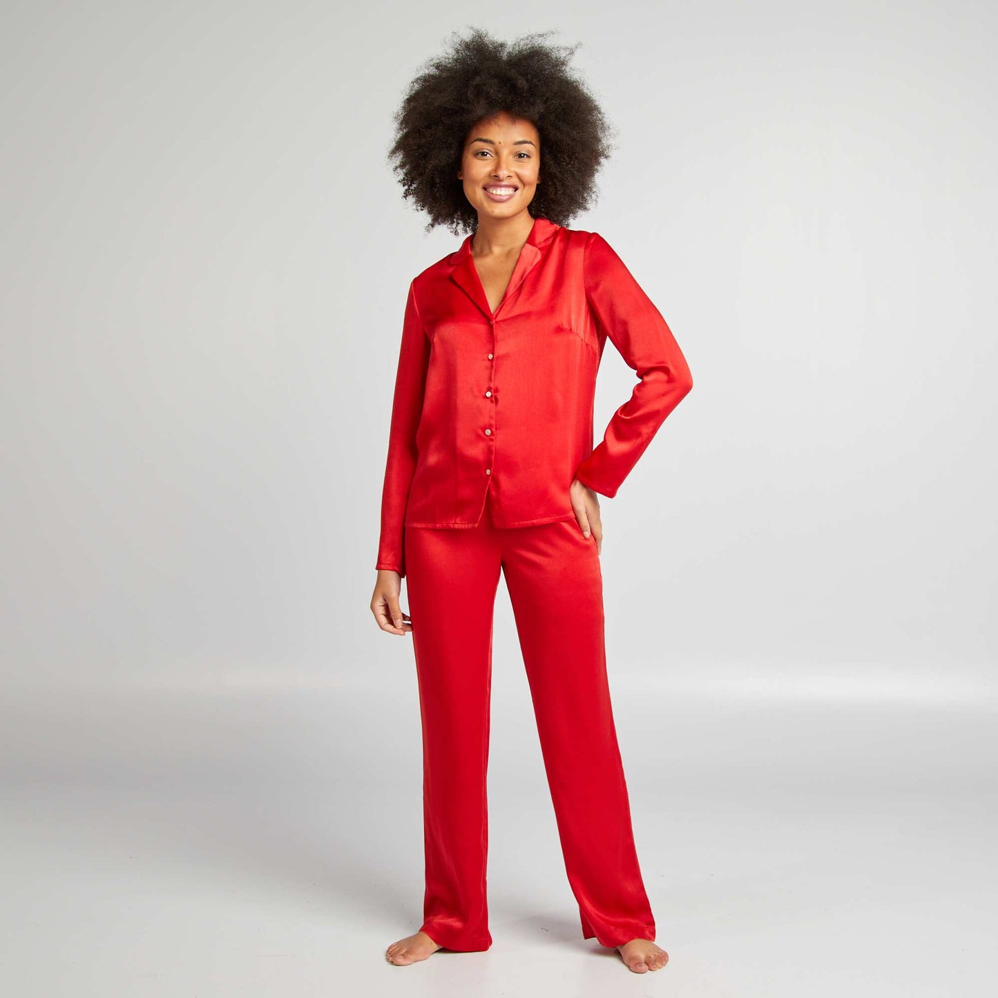 Satin pyjama shirt + trousers set RED