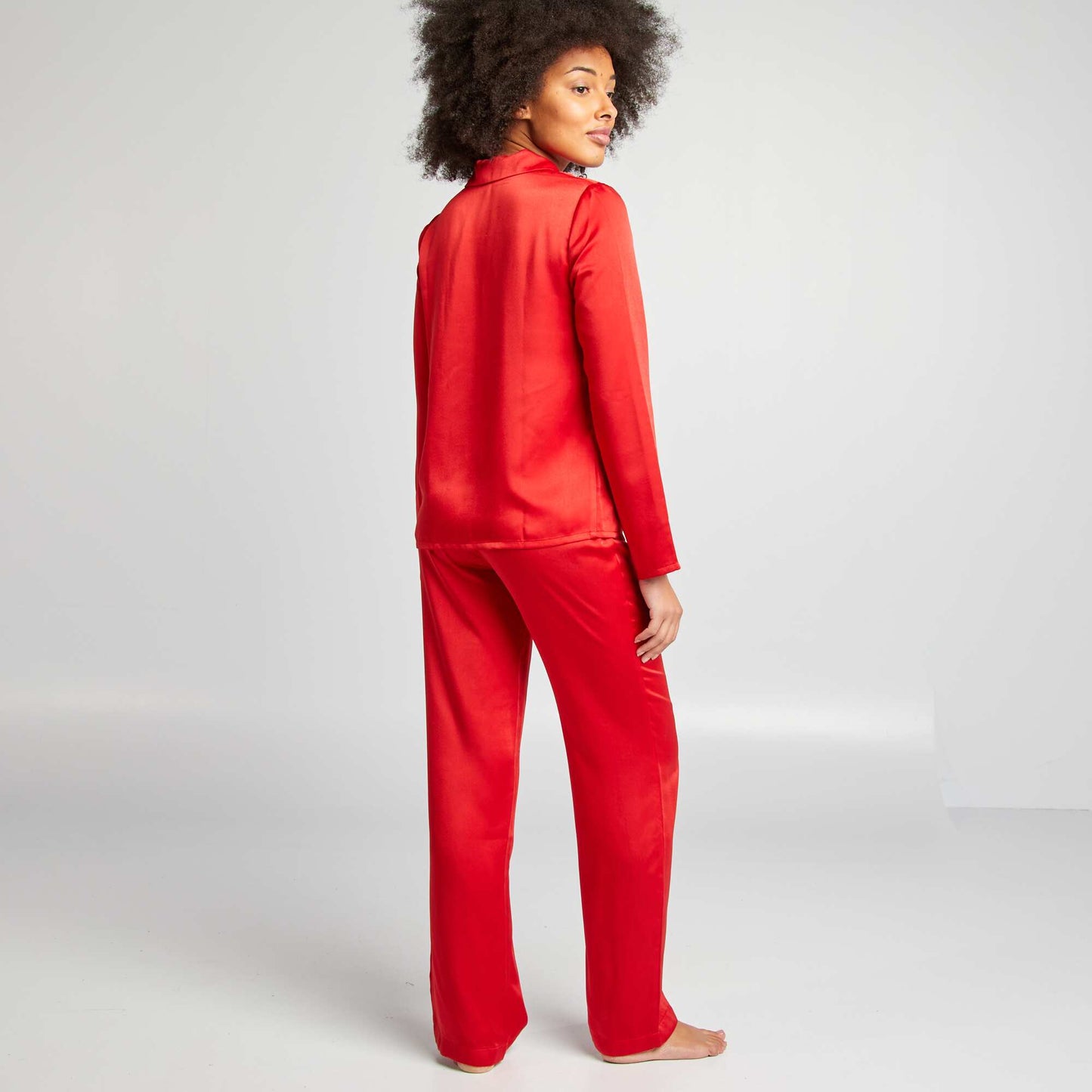 Satin pyjama shirt + trousers set RED