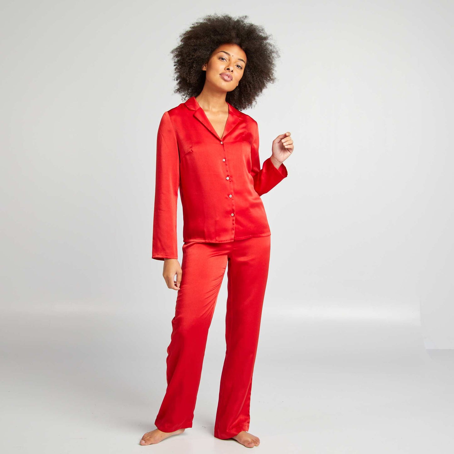 Satin pyjama shirt + trousers set RED