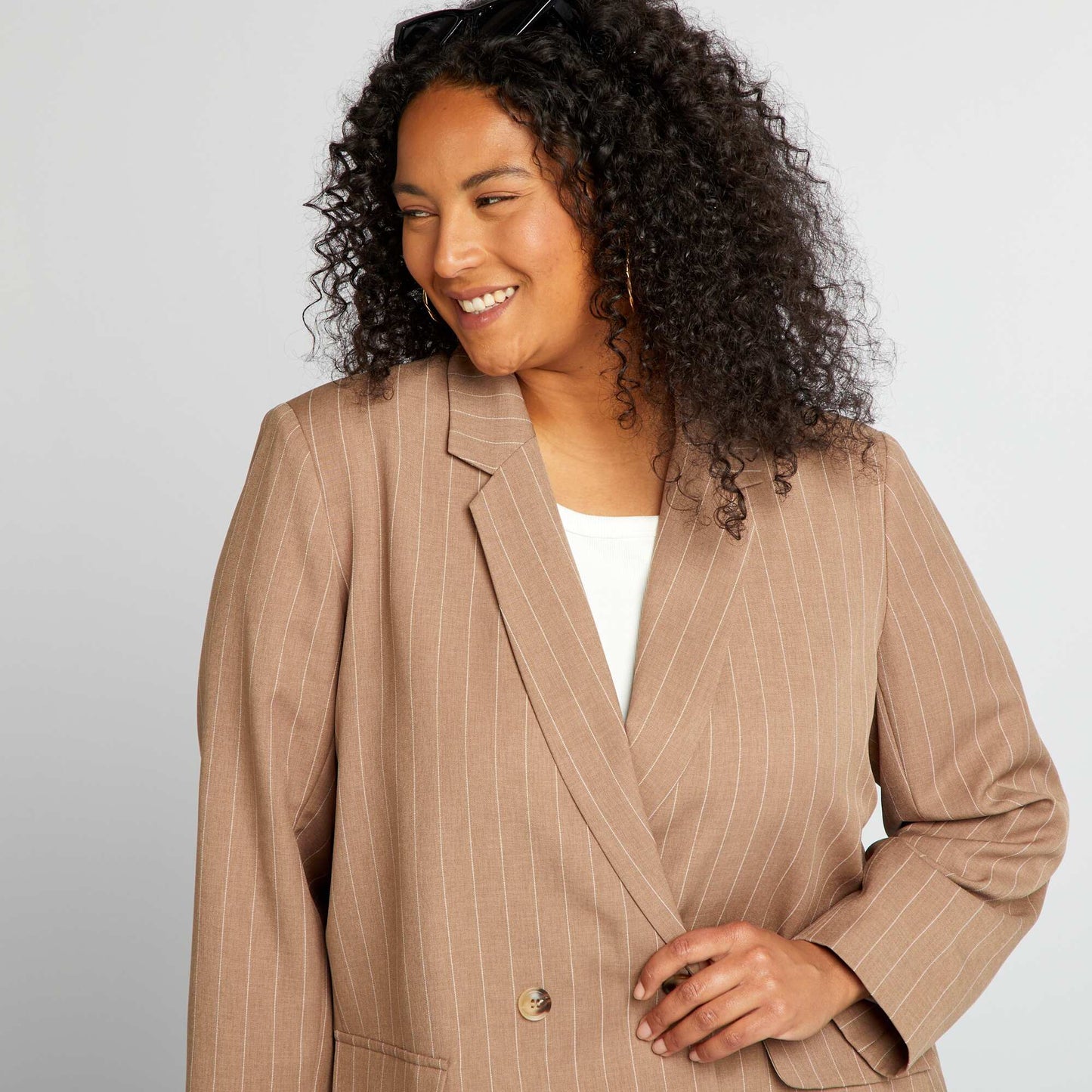 Mid-length striped tailored jacket BROWN