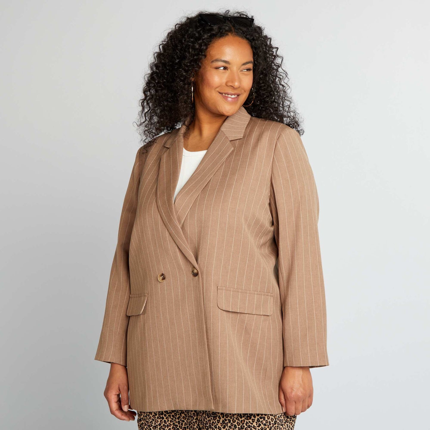 Mid-length striped tailored jacket BROWN