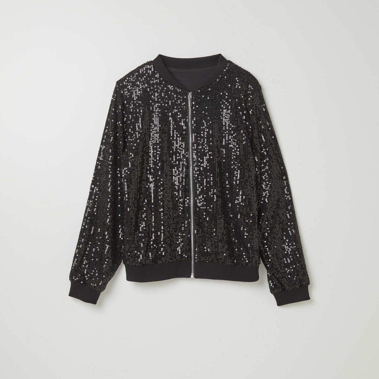 Sequined zip-up sweatshirt BLACK