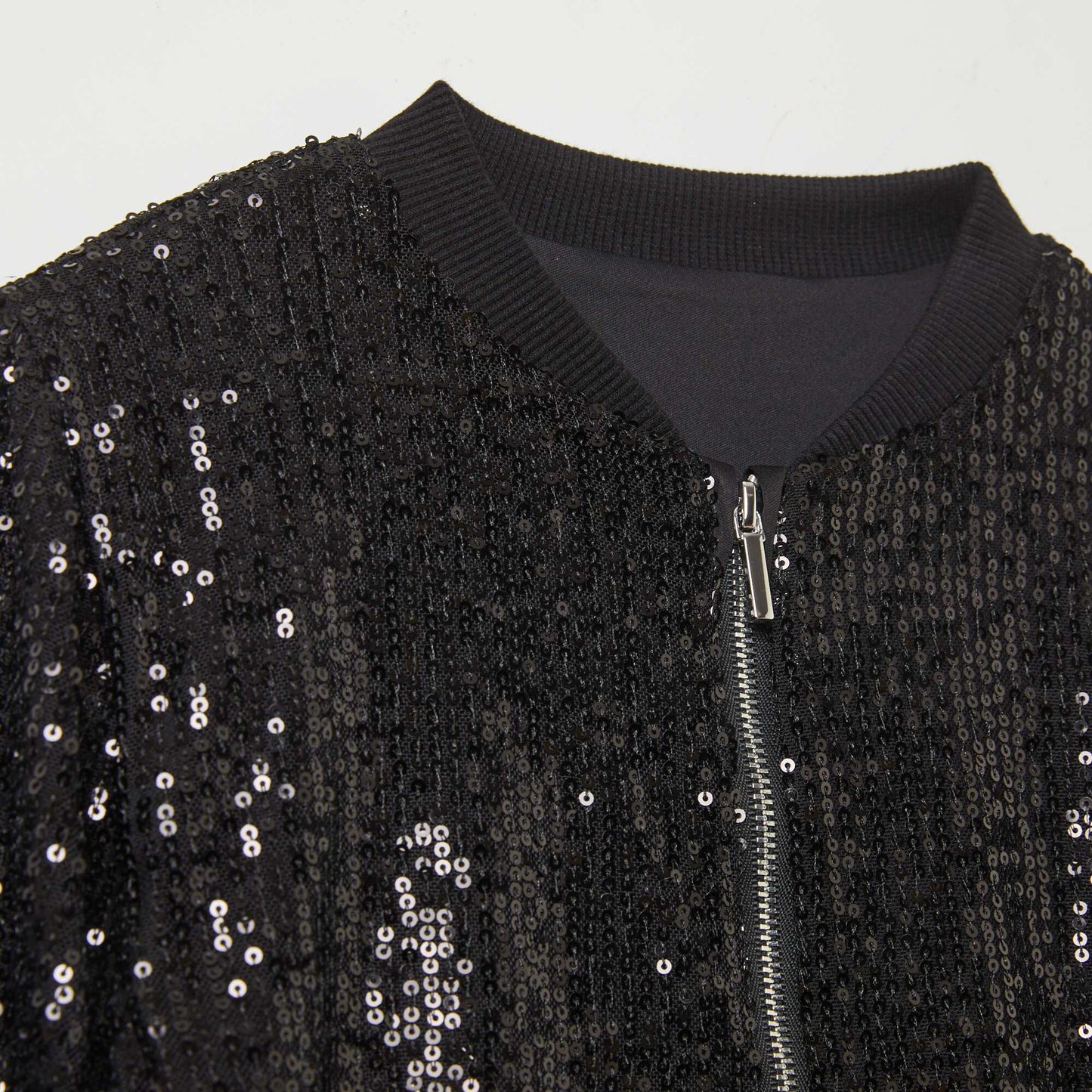 Sequined zip-up sweatshirt BLACK