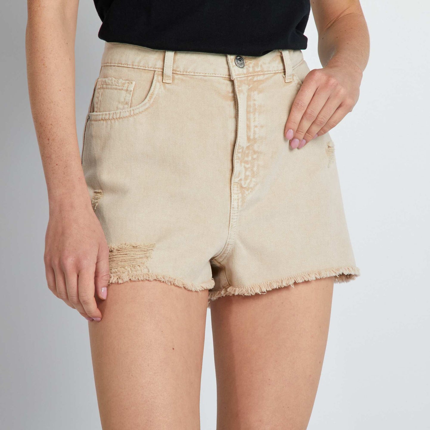 Faded denim shorts BEIGE