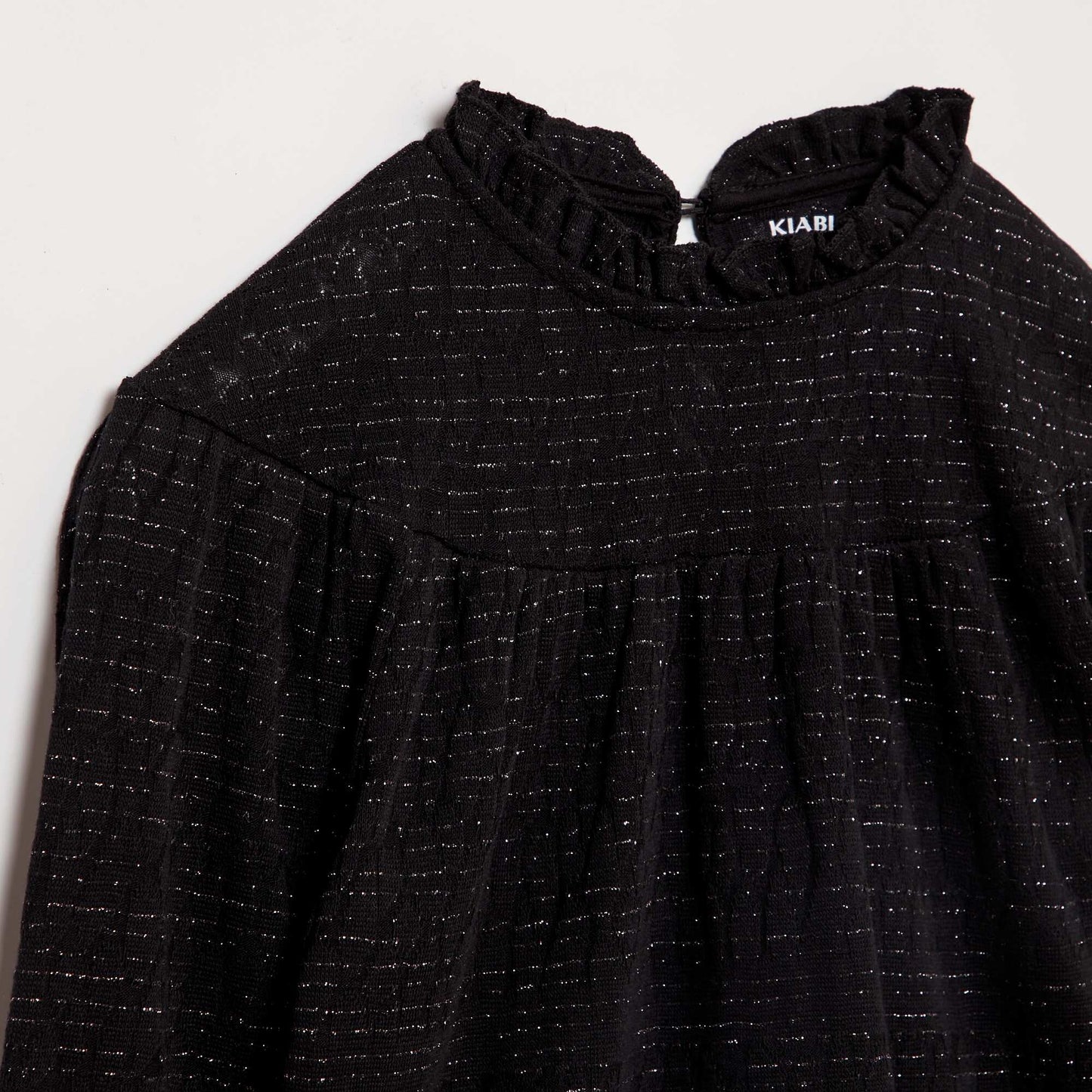 Textured knit T-shirt with shiny metallic thread black