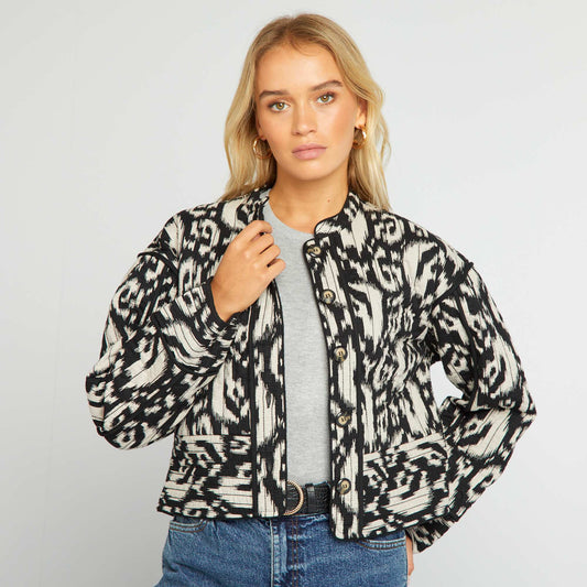 Cropped quilted ikat print jacket BLUE