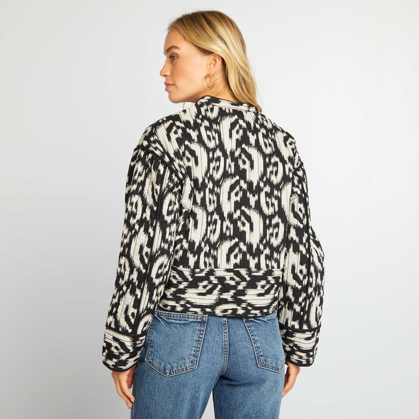 Cropped quilted ikat print jacket BLUE