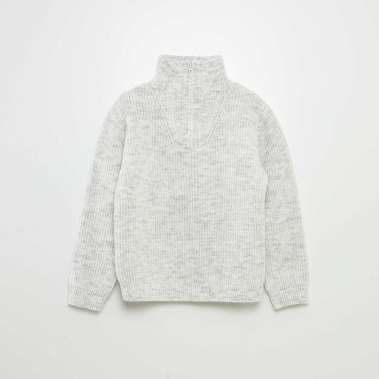 Zip-up high neck sweater GREY