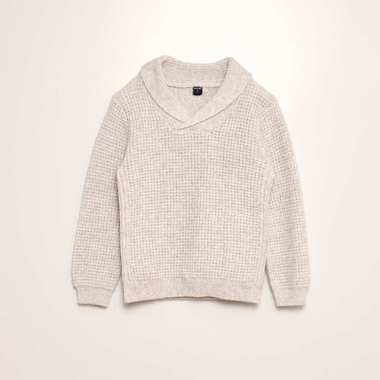 Knitted shawl collar sweater BEIGE