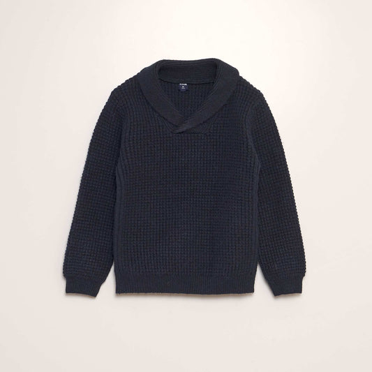 Knitted shawl collar sweater BLUE