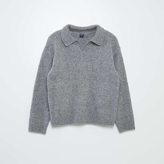 Knit sweater with polo collar GREY