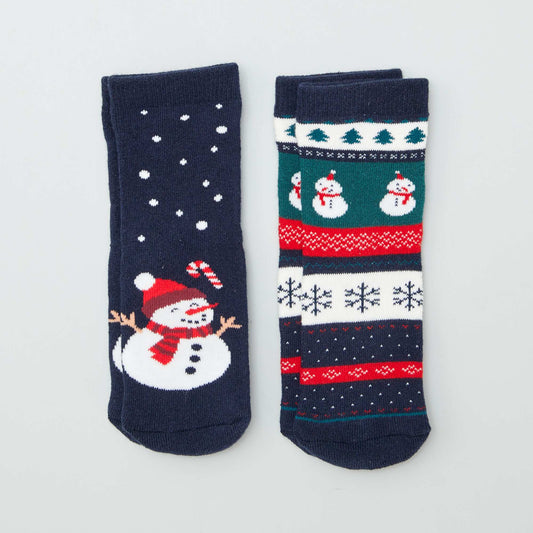 Christmas slip-resistant socks - Pack of 2 BLUE