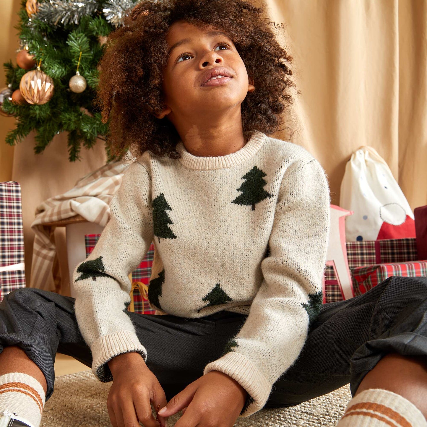 Christmas tree pattern jacquard jumper BEIGE