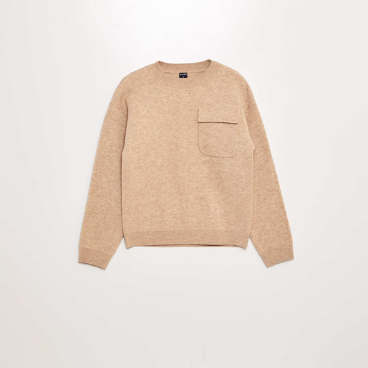 Soft knit sweater with round neck BROWN