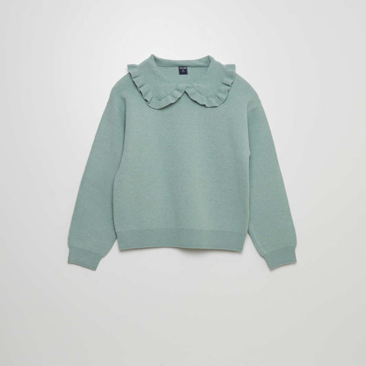 Plain jumper with a Peter Pan collar GREEN