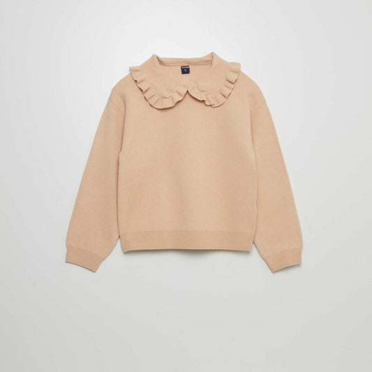 Plain jumper with a Peter Pan collar BEIGE