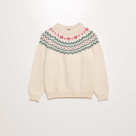 Round-neck jacquard sweater BEIGE