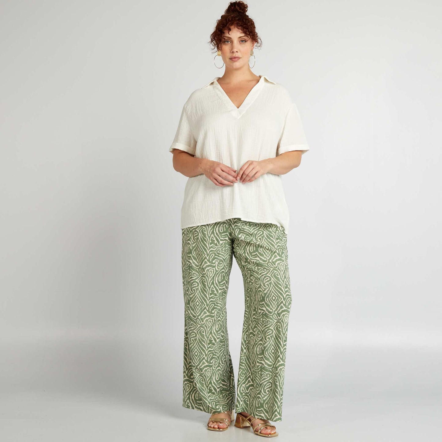 Patterned wide-leg trousers GREEN