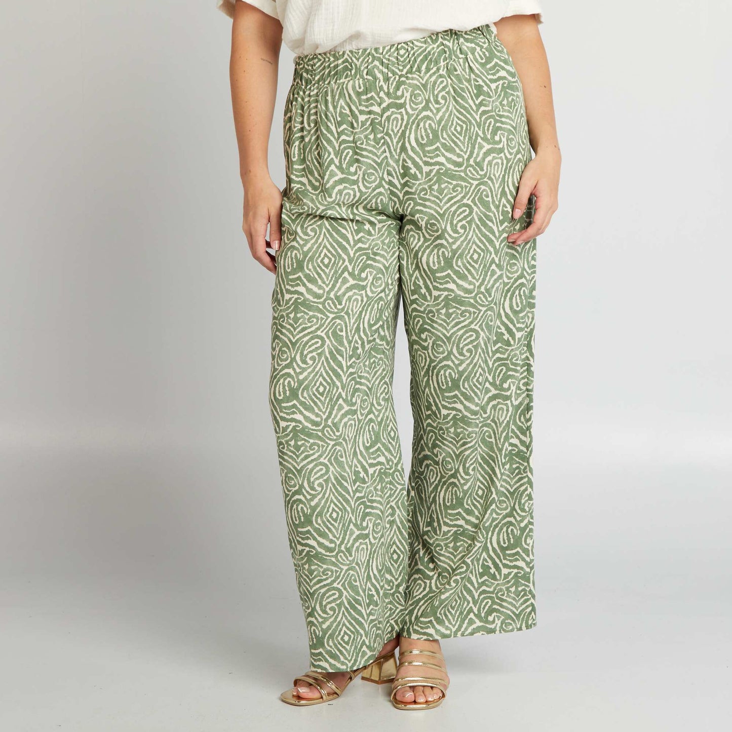 Patterned wide-leg trousers GREEN