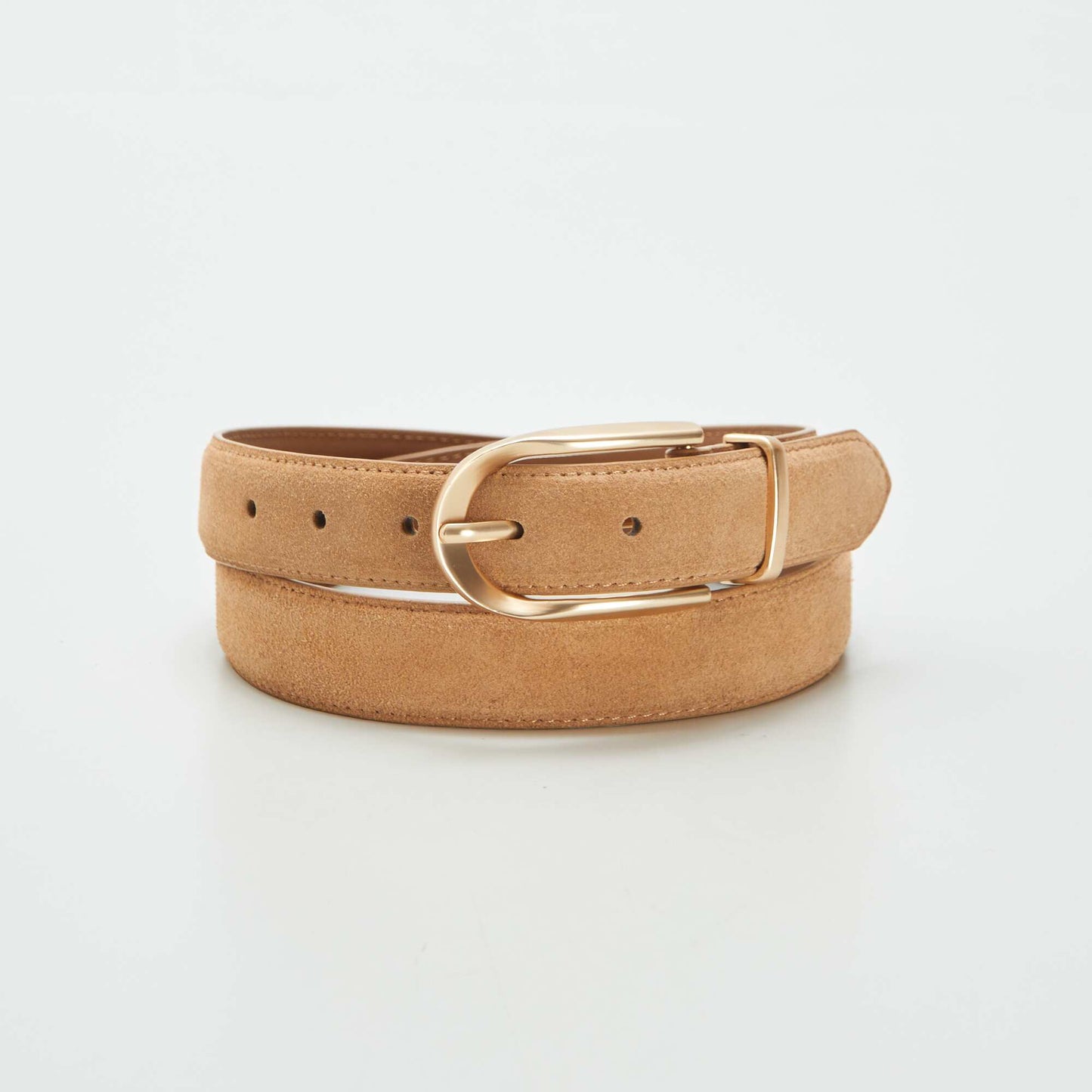 Suedette belt with gold metal buckle BROWN