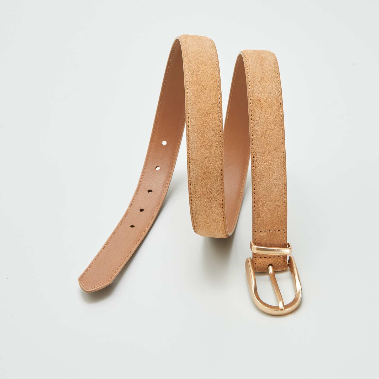 Suedette belt with gold metal buckle BROWN