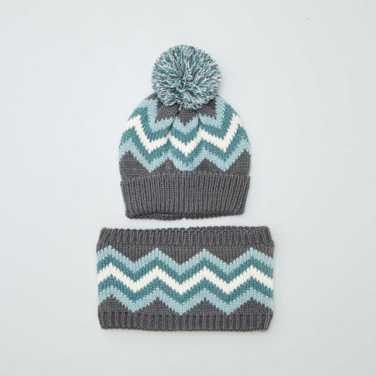 Printed beanie + snood set BLUE