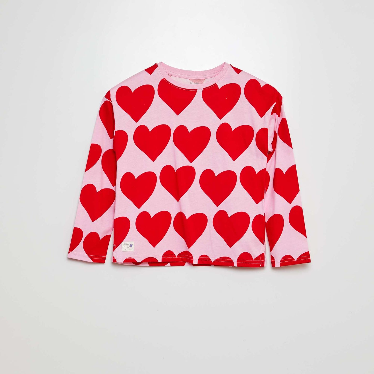 Long-sleeved heart-printed T-shirt PINK