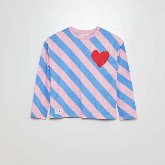 Long-sleeved heart-printed T-shirt PINK