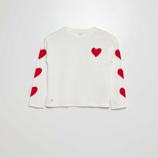 Long-sleeved heart-printed T-shirt WHITE