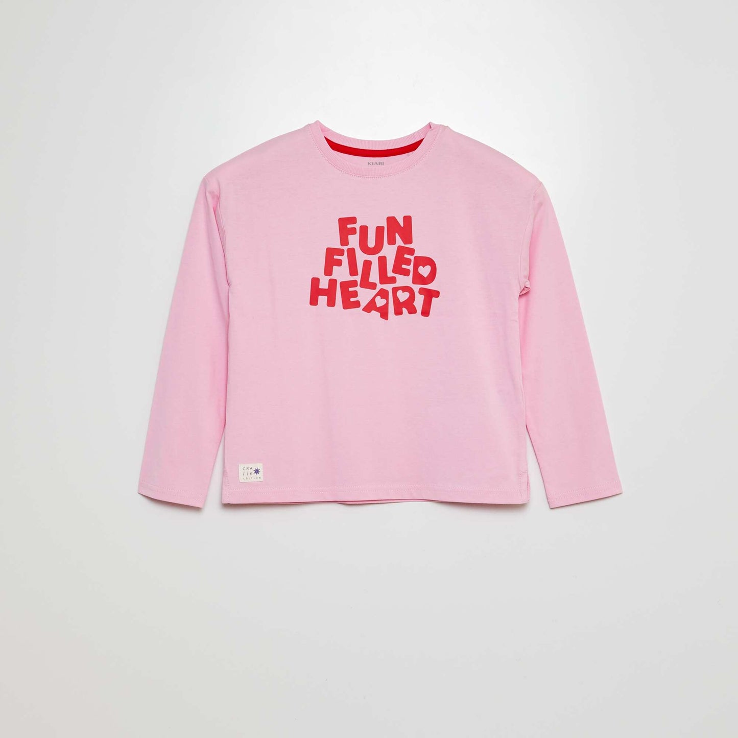 Long-sleeved heart-printed T-shirt PINK