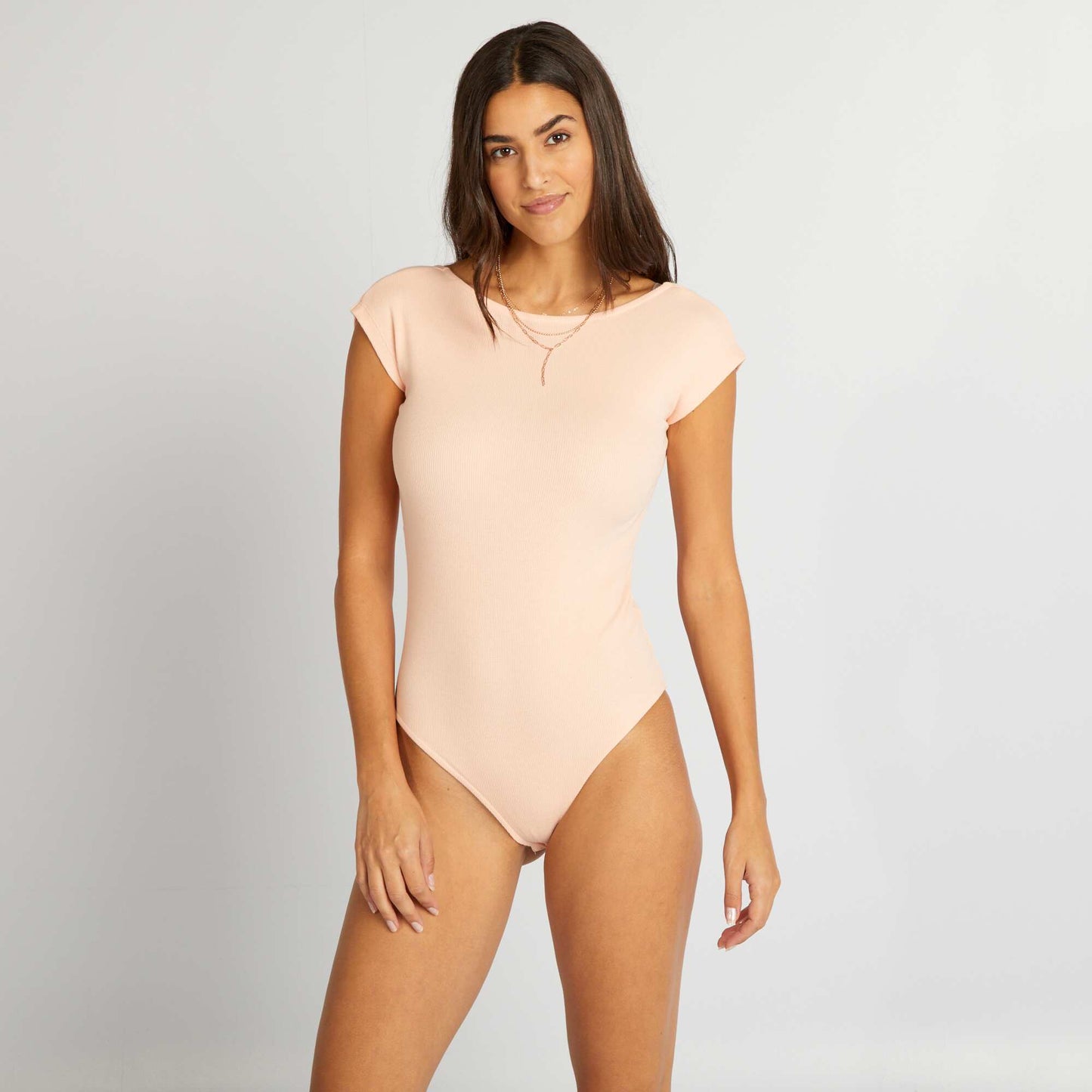 Ribbed knit backless bodysuit PINK