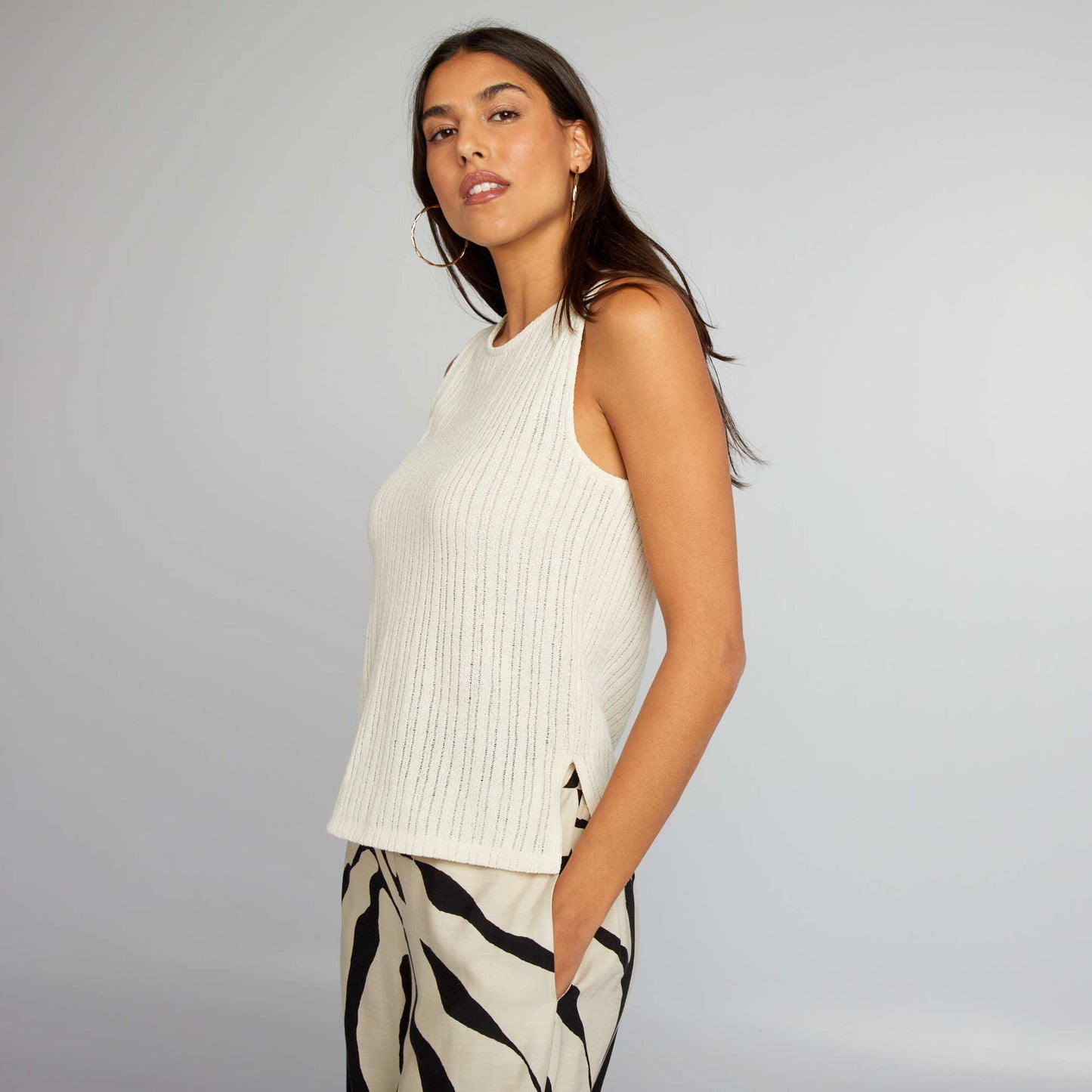 Openwork vest top with wide straps WHITE