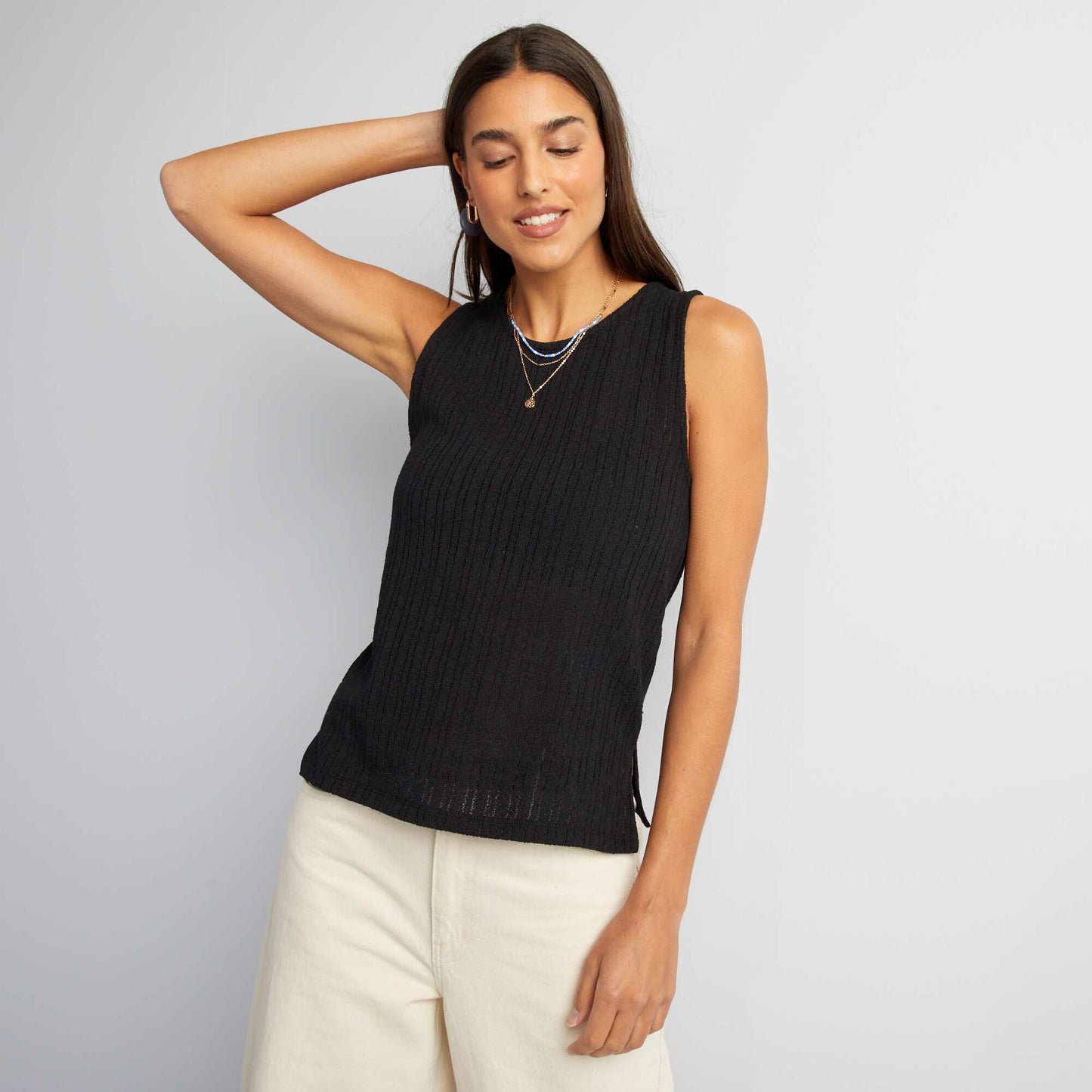 Openwork vest top with wide straps black