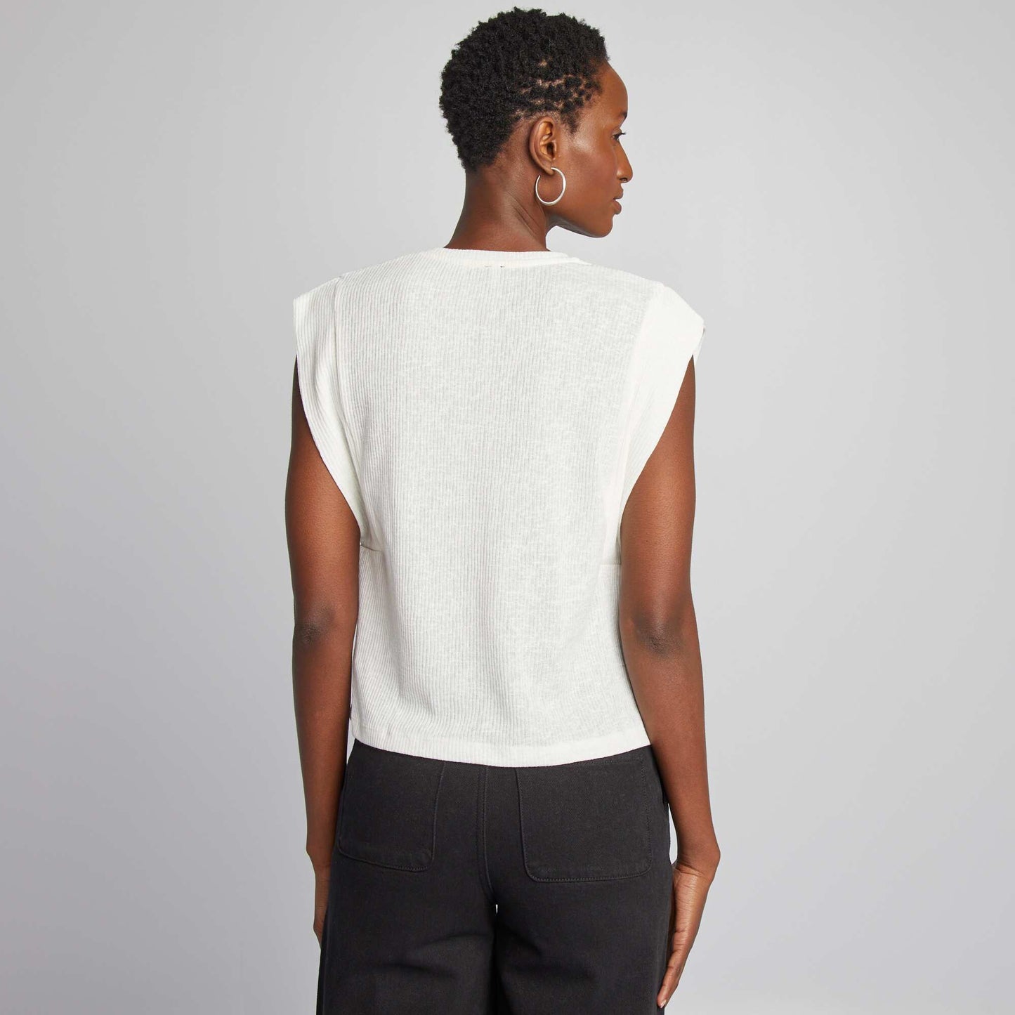 Ribbed T-shirt with wide sleeves WHITE