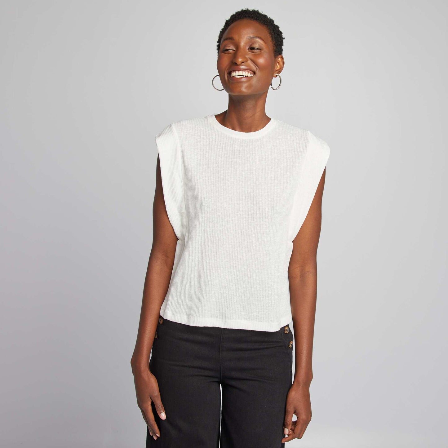 Ribbed T-shirt with wide sleeves WHITE