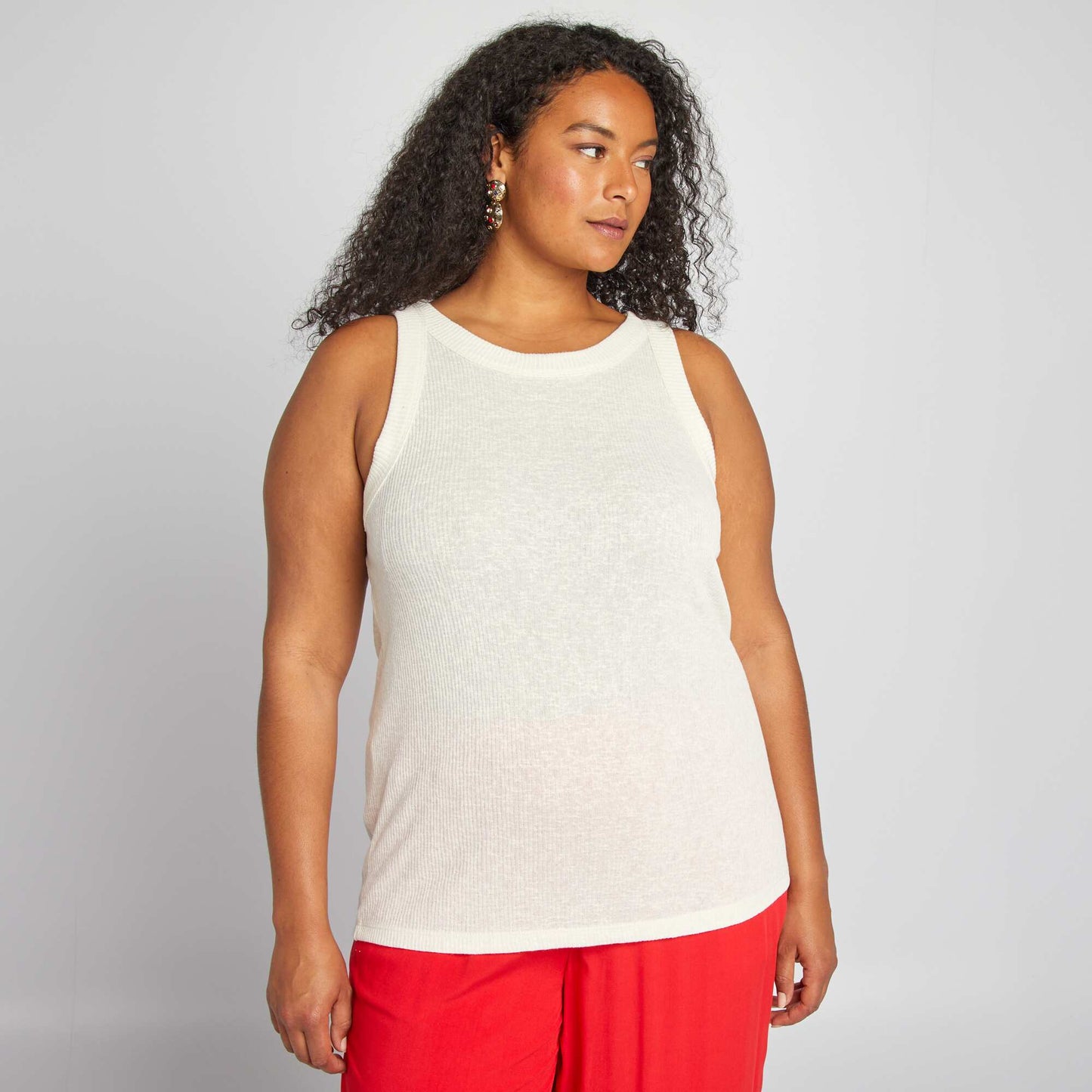 Ribbed knit tank top WHITE