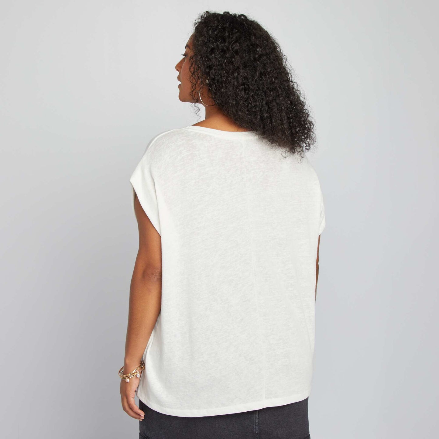 Lightweight  flowing T-shirt with pretty jewelled detailing WHITE