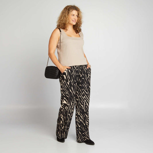 Printed waffle knit trousers BLACK