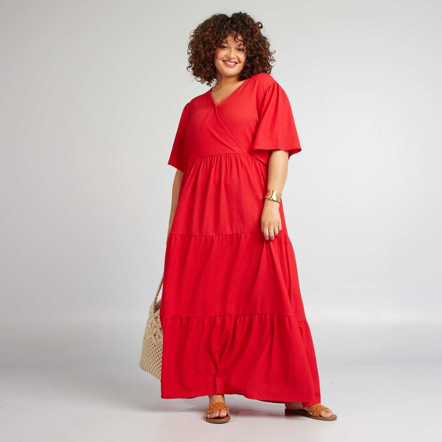 Long waffle-knit dress red