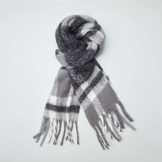 Checked fringed maxi scarf GREY