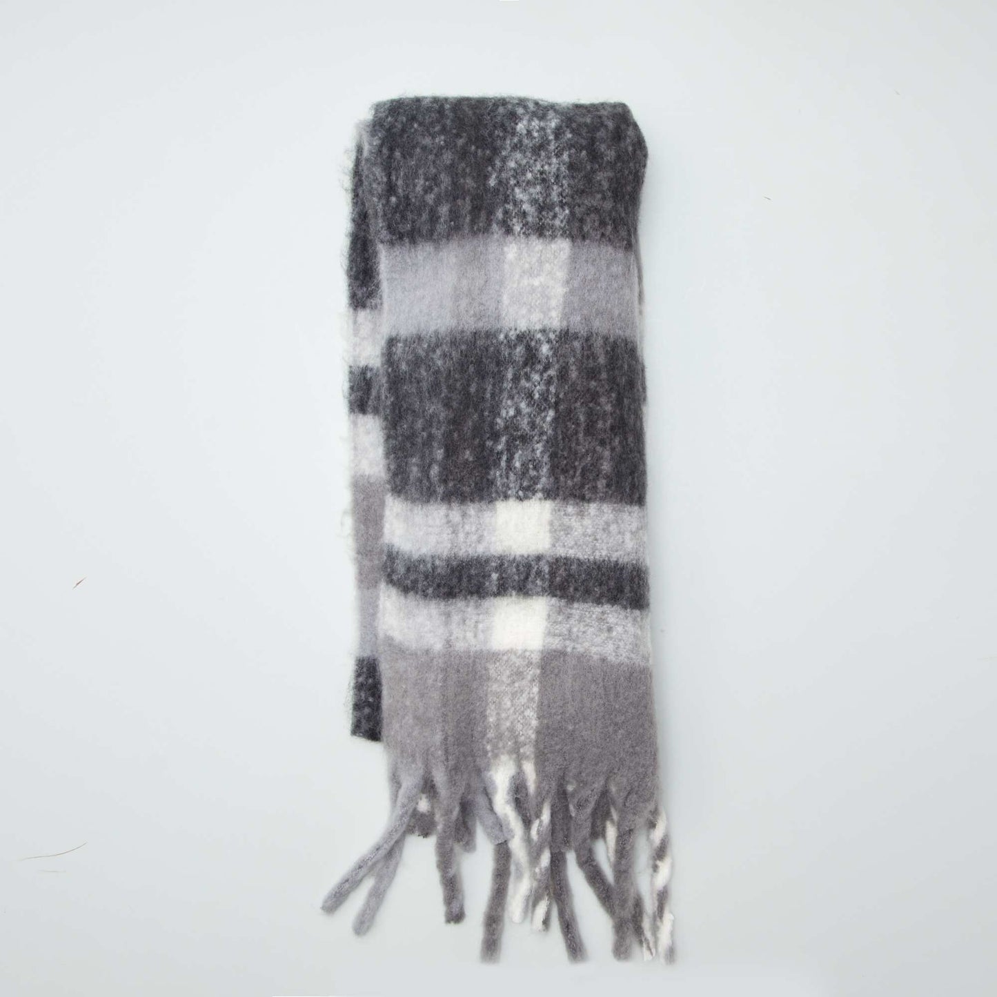 Checked fringed maxi scarf GREY