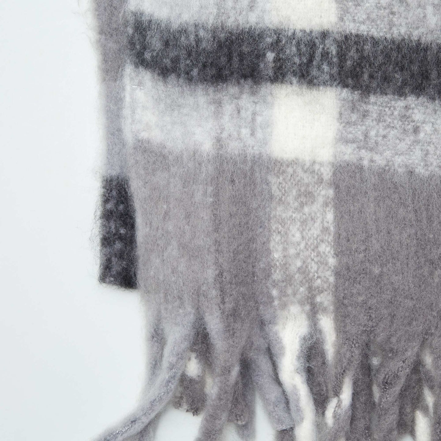 Checked fringed maxi scarf GREY