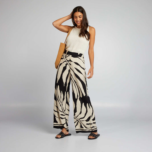 Printed wide-leg trousers BLACK