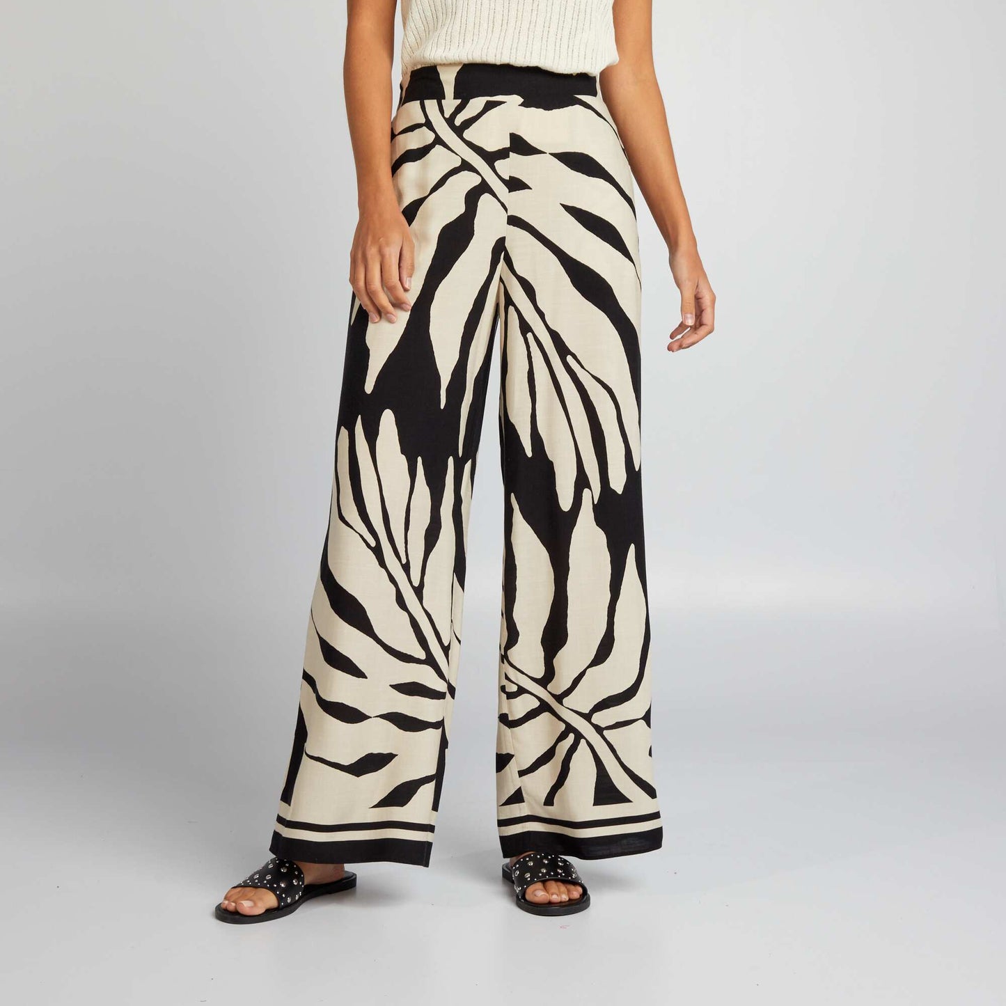 Printed wide-leg trousers BLACK