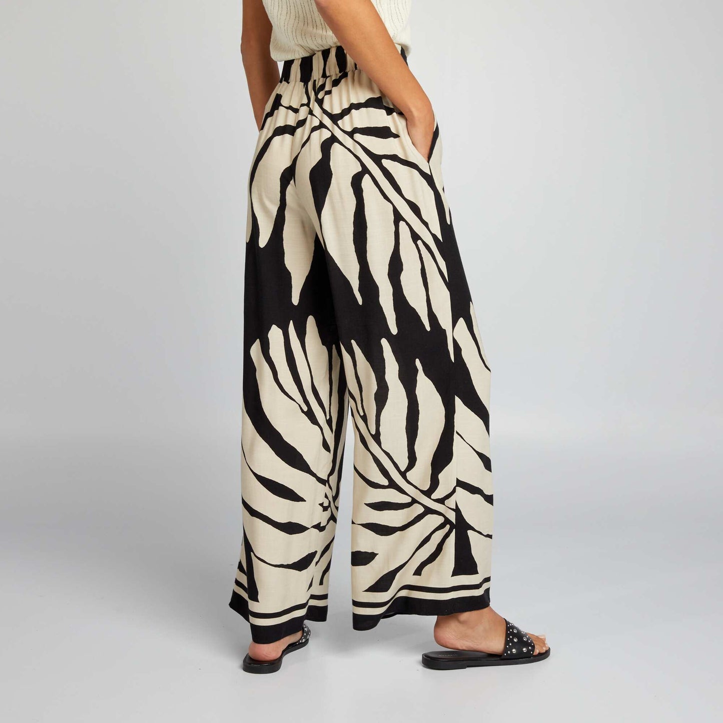 Printed wide-leg trousers BLACK