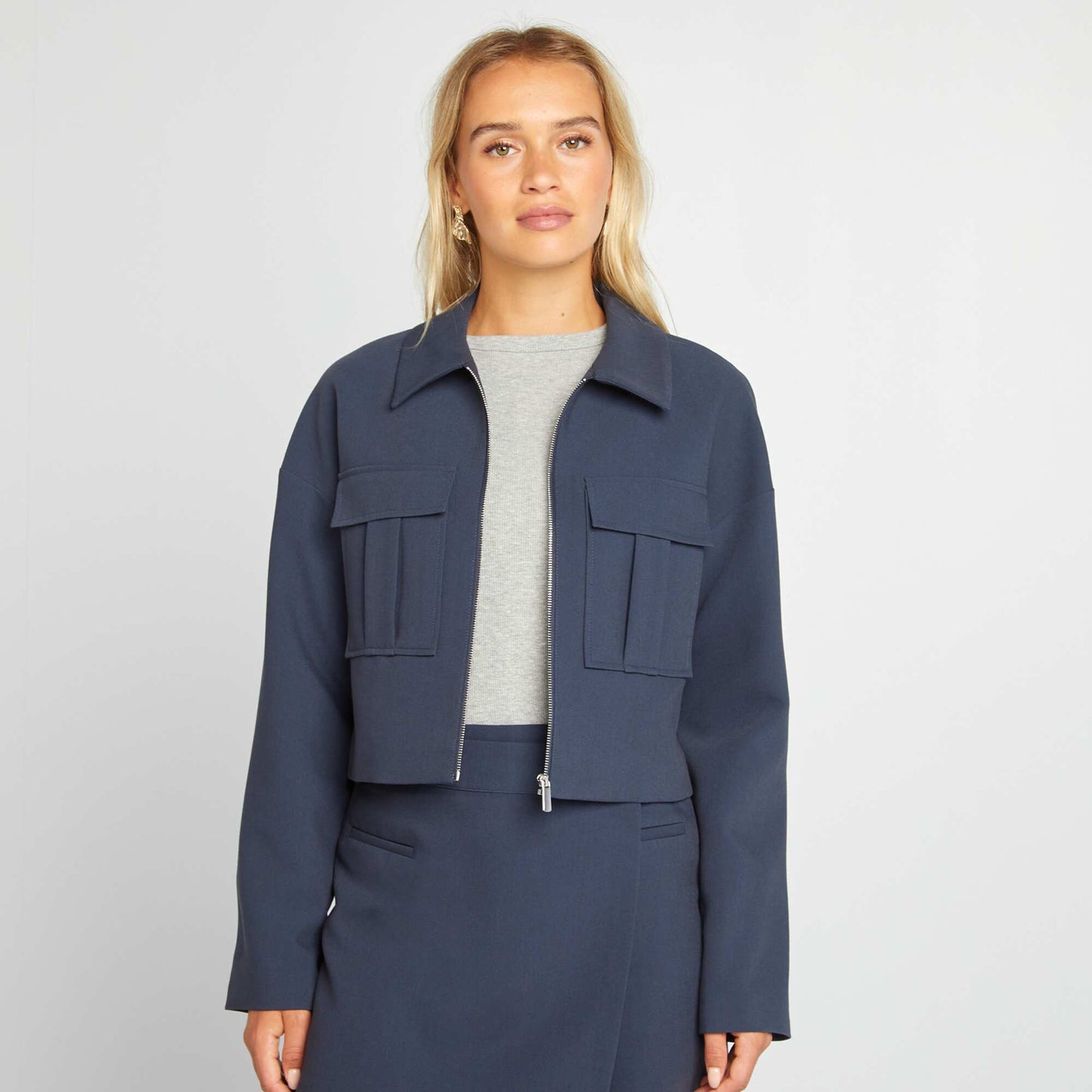 Zip-up jacket with patch pockets BLUE